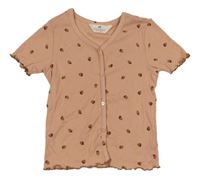 Růžové žebrované tričko s jahodami a knoflíky H&M