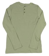 Zelenošedé žebrované triko s knoflíčky H&M
