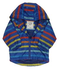 Tmavomodro-barevná pruhovaná šusťáková jarní bunda s kapucí 