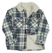 Bílo-tmavomodro-modrá kostkovaná flanelová zateplená košilová bunda Nutmeg