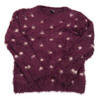 Vínový puntíkovaný chlupatý svetr Little Kids 
