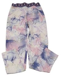 Světlerůžovo-bílo-tmavomodré batikované sportovní legíny Primark