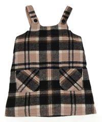 Černo-světlerůžovo-bílé kostkované vlněné šaty F&F