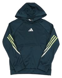 Tmavozelená funkční sportovní mikina s logem a kapucí Adidas