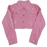 Růžová riflová crop bunda s prošoupáním 
