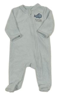 Světlemodrý sametový žebrovaný overal s velrybou Kiabi