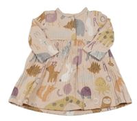 Broskvové žebrované bavlněné šaty se zvířátky George