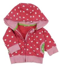 Růžová propínací mikina se srdíčky  a kapucí Bonprix