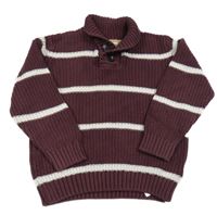 Fialovo-bílý pruhovaný svetr s límcem M&S