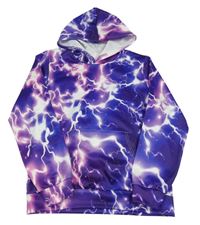 Fialovo-růžovo-bílá vzorovaná mikina s kapucí 