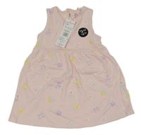 Nové - Světlerůžové bavlněné šaty s květy F&F