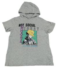 Šedá melírovaná vesta s potiskem a kapucí Y.F.K.