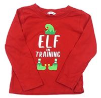 Červené vánoční triko s elfem a nápisy M&Co