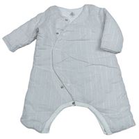 Světlešedo-bílo-stříbrná pruhovaná zateplená kombinéza PETIT BATEAU