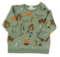 Khaki mikina se zvířátky a stromečky H&M