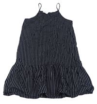 Tmavomodro-bílé pruhované plátěné letní šaty H&M