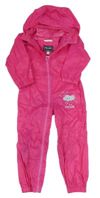 Tmavorůžová šusťáková funkční kombinéza s obláčky a kapucí REGATTA