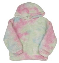 Mátovo-růžovo-světlemodrá batikovaná huňatá mikina s kapucí zn. SHEIN