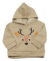 Béžová vzorovaná mikina se sobem a kapucí SHEIN