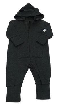 Černošedá melírovaná tepláková kombinéza s kapucí s oušky