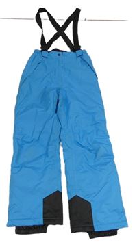 Modro-černé šusťákové zimní oteplovačky s odepínacími kšandami POCOPIANO