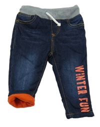 Tmavomodré teplákové podšité rifle s nápisem a úpletovým pasem so cute