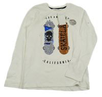 Nové - bílé triko se skateboardy z překlápěcích flitrů H&M