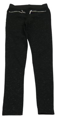 Černo-stříbrné melírované tregínové kalhoty se zipy ORCHESTRA