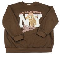 Tmavohnědá teplá mikina s medvídkem a písmenky a nápisy C&A