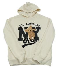 Smetanová teplá mikina s medvídkem a písmenky a nápisy a kapucí C&A