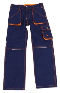 Tmavomodro-křiklavě oranžové kostkované pracovní kalhoty s kapsou PLANAM