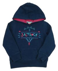 Tmavopetrolejová mikina s logem a kapsou a kapucí Saltrock