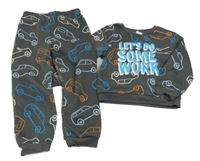 2Set - Tmavošedá teplá mikina s nápisy a auty + tepláky