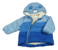 Světlemodro-modro-cobaltově modrá prošívaná šusťáková zimní bunda s kapucí s čumáčkem Du PareiL