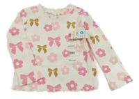 Nové - smetanové žebrované triko s květy a mašlemi Garanimals