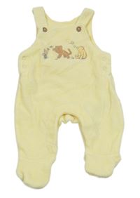 Žluto-bílé pruhované sametové dupačky s Pú s kamarády M&S