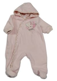 Světlerůžová fleecová podšitá kombinéza se zajíčkem a srdíčky a kapucí mini mode
