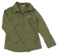 Khaki šusťáková jarní parka s nápisy HOT&SPICY