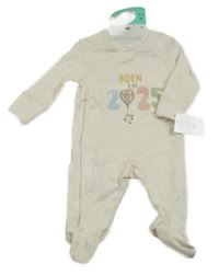 Nové - smetanovo-světlebéžový melírovaný overal s balonem a nápisy PRIMARK