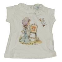 Nové - bílé tričko s holčičkou a volánkem Benetton
