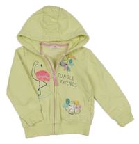 Světležlutá propínací mikina s plameňákem a tukem a flitry a kapucí M&S