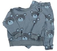 2Set - tmavomodrošedá oversize mikina s medvídky + tepláky Nutmeg