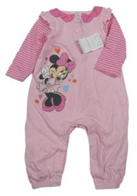 Nové - světlerůžovo-růžový overal s Minnie a pruhy a volánky Disney