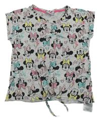 Světlešedé melírované tričko s Minnie a skvrnkami a uzlem Disney