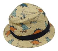Béžový slaměný klobouk s dinosaury Tu