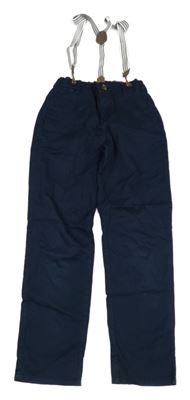 Tmavomodré chino plátěné kalhoty s kšandami H&M
