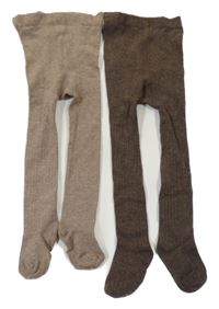 2x - Melírované žebrované punčocháče - Kávové, tmavohnědé H&M