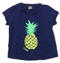 Tmavomodré tričko s ananasem s překlápěcími flitry 