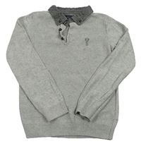 Šedý melírovaný polo svetr s výšivkou Next
