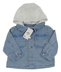 Nové - Modro-světlešedá riflová bunda s teplákovou kapucí zn. Primark